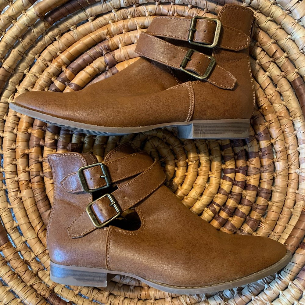 GAP Faux Leather Brown Buckle Booties